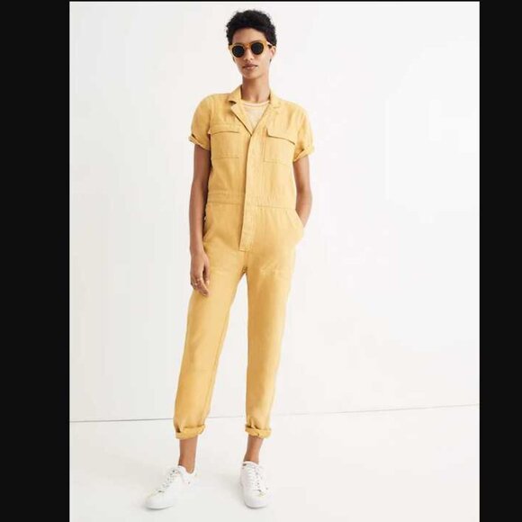 New XS Madewell short-sleeve coverall jumpsuit in Greek Gold yellow - Picture 1 of 14